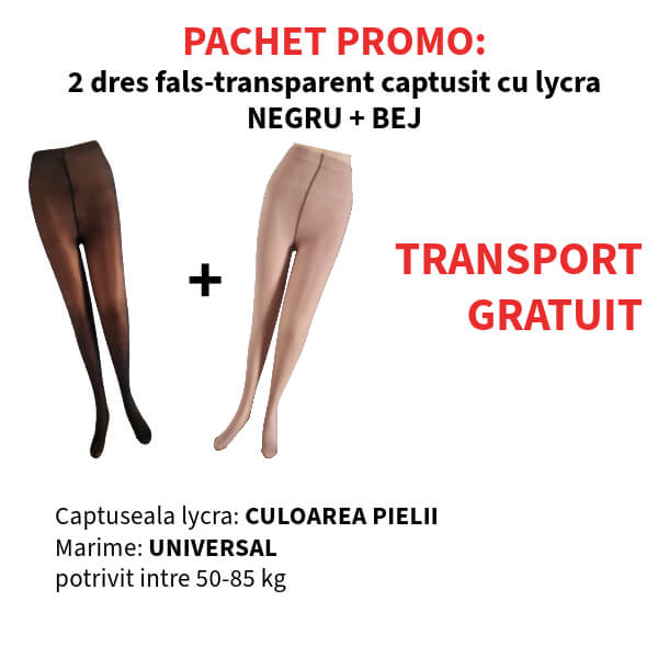 Pachet PROMO: 2 Dresuri 50DEN căptușite cu LYCRA subțire - Negru și Bej + Transport Gratuit