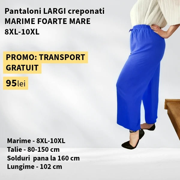 Pantaloni ALBASTRU, LARGI creponati MARIME FOARTE MARE - 8-10XL