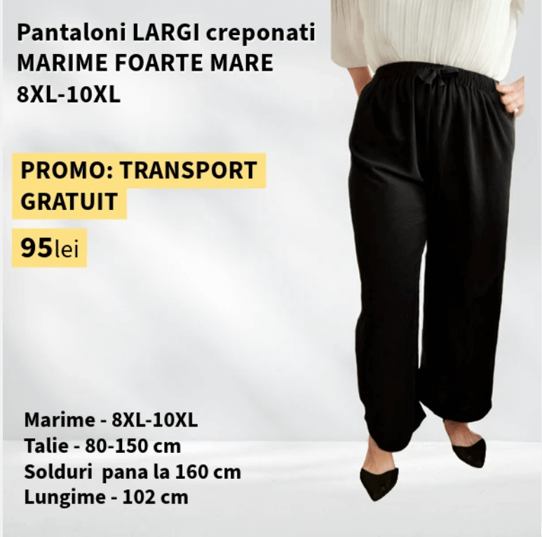Pantaloni NEGRU, LARGI creponati MARIME FOARTE MARE - 8-10XL