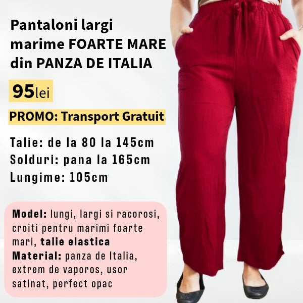 Pantaloni ROSU, LARGI MARIME FOARTE MARE din Panza de Italia