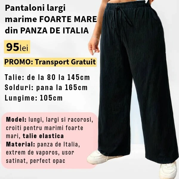 Pantaloni NEGRU, LARGI MARIME FOARTE MARE din Panza de Italia