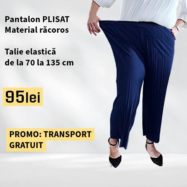 PANTALONI PLISATI culoare BLEUMARIN, talie elastica pana la 135 cm