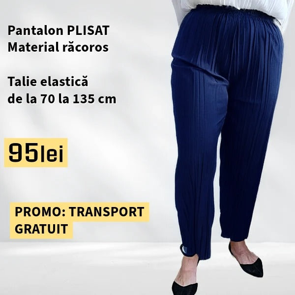PANTALONI PLISATI culoare BLEUMARIN, talie elastica pana la 135 cm