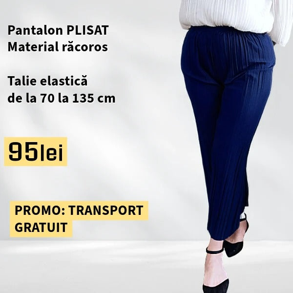 PANTALONI PLISATI culoare BLEUMARIN, talie elastica pana la 135 cm