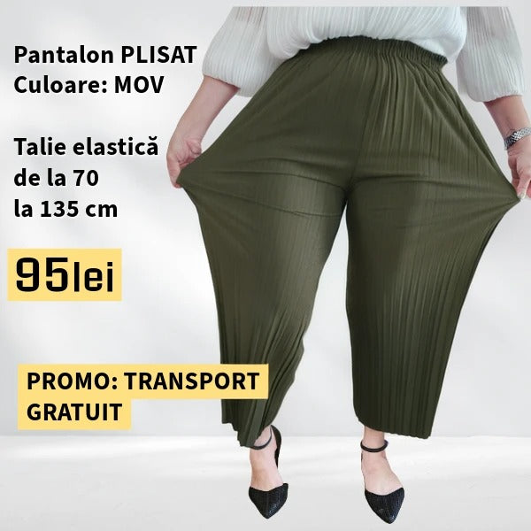 PANTALONI PLISATI culoare KAKI, talie elastica pana la 135 cm