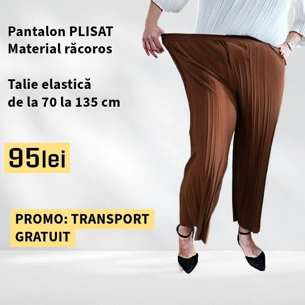 PANTALONI PLISATI culoare MARO, talie elastica pana la 135 cm