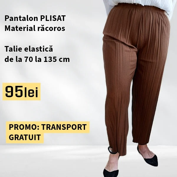 PANTALONI PLISATI culoare MARO, talie elastica pana la 135 cm