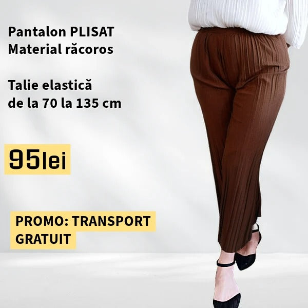 PANTALONI PLISATI culoare MARO, talie elastica pana la 135 cm