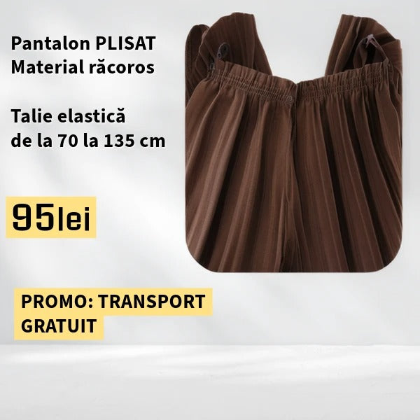 PANTALONI PLISATI culoare MARO, talie elastica pana la 135 cm