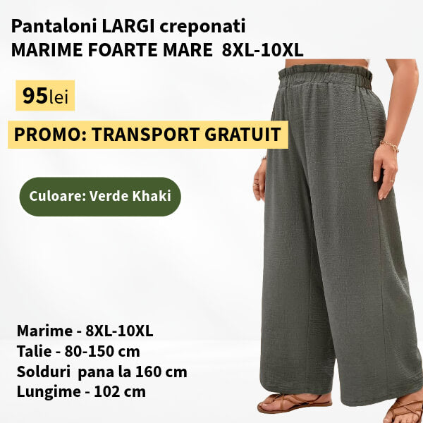 Pantaloni VERDE KHAKI, LARGI creponati MARIME FOARTE MARE - 8-10XL