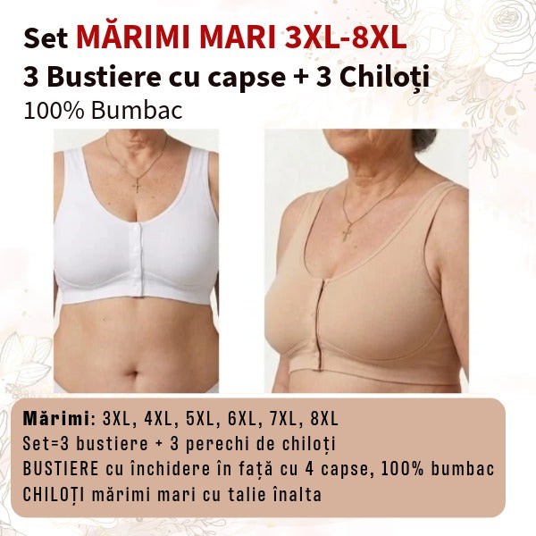Set 3 bustiere+ 3 chiloti din BUMBAC - marimi 3XL-8XL