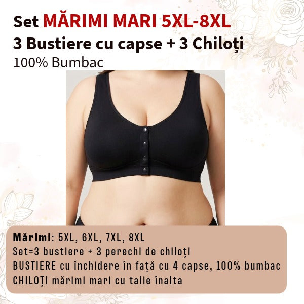 Set 3 bustiere+ 3 chiloti din BUMBAC - marimi 5XL-8XL