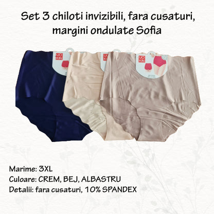 Set 3 chiloti invizibili 'Sofia' - fara cusaturi - marimi XL, 3XL