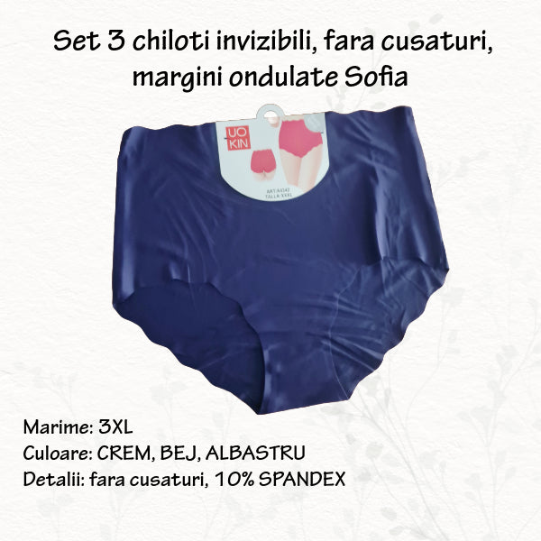 Set 3 chiloti invizibili 'Sofia' - fara cusaturi - marimi XL, 3XL