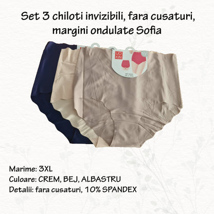 Set 3 chiloti invizibili 'Sofia' - fara cusaturi - marimi XL, 3XL