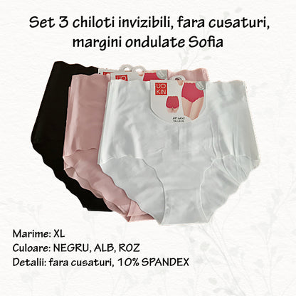 Set 3 chiloti invizibili 'Sofia' - fara cusaturi - marimi XL, 3XL