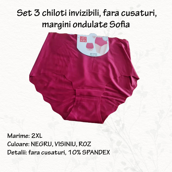 Set 3 chiloti invizibili 'Sofia' - fara cusaturi - marimi XL, 3XL