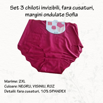 Set 3 chiloti invizibili 'Sofia' - fara cusaturi - marimi XL, 3XL