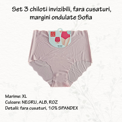 Set 3 chiloti invizibili 'Sofia' - fara cusaturi - marimi XL, 3XL