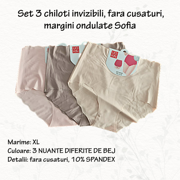 Set 3 chiloti invizibili 'Sofia' - fara cusaturi - marimi XL, 3XL