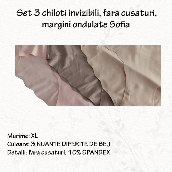 Set 3 chiloti invizibili 'Sofia' - fara cusaturi - marimi XL, 3XL