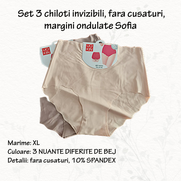 Set 3 chiloti invizibili 'Sofia' - fara cusaturi - marimi XL, 3XL