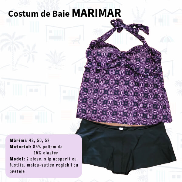 Costum de baie MARIMAR 2 piese cu slip-fusta si maiou pentru marimi mari - marimi 48-52