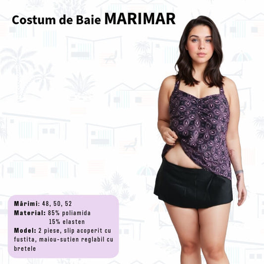 Costum de baie MARIMAR 2 piese cu slip-fusta si maiou pentru marimi mari - marimi 48-52