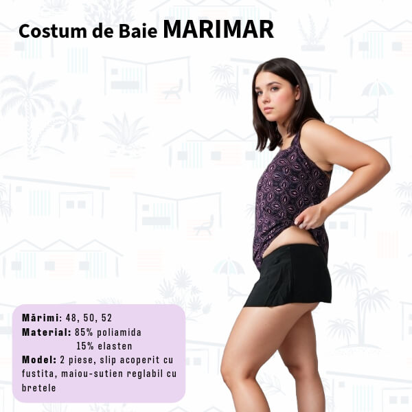 Costum de baie MARIMAR 2 piese cu slip-fusta si maiou pentru marimi mari - marimi 48-52