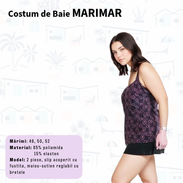 Costum de baie MARIMAR 2 piese cu slip-fusta si maiou pentru marimi mari - marimi 48-52