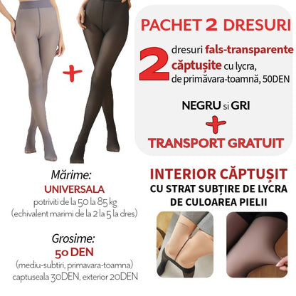 Pachet PROMO: 2 Dresuri 50DEN căptușite cu LYCRA subțire - Negru și GRI + Transport Gratuit