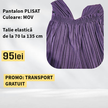 PANTALONI PLISATI culoare MOV, talie elastica pana la 135 cm