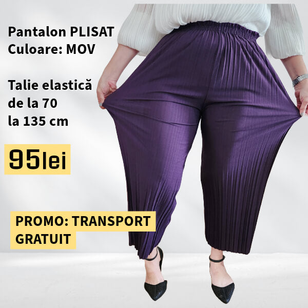 PANTALONI PLISATI culoare MOV, talie elastica pana la 135 cm