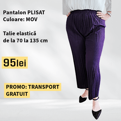 PANTALONI PLISATI culoare MOV, talie elastica pana la 135 cm