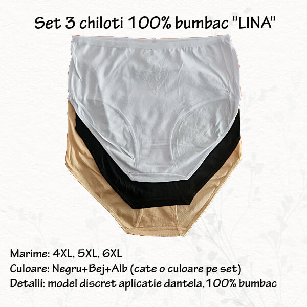 Set 3 chiloti 'Lina' 100% bumbac - 4XL, 5XL, 6XL