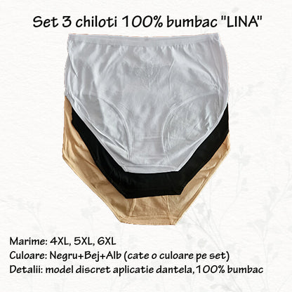 Set 3 chiloti 'Lina' 100% bumbac - 4XL, 5XL, 6XL