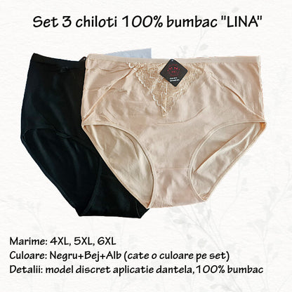 Set 3 chiloti 'Lina' 100% bumbac - 4XL, 5XL, 6XL