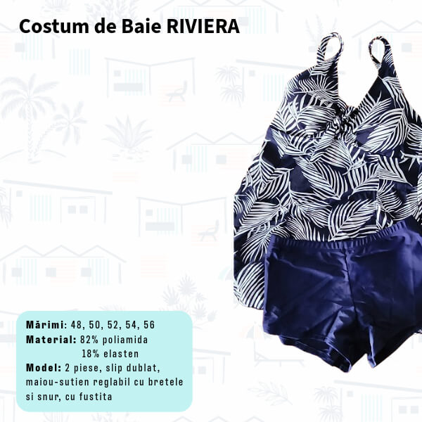 Costum de baie RIVIERA 2 piese cu fustita pentru marimi mari - marime 48-50