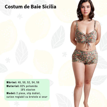 Costum de baie SICILIA 2 piese cu pantalon scurt pentru marimi mari - marimi 54