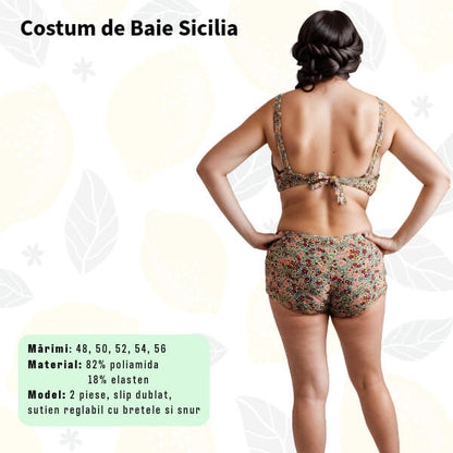 Costum de baie SICILIA 2 piese cu pantalon scurt pentru marimi mari - marimi 54