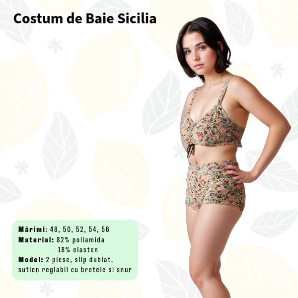 Costum de baie SICILIA 2 piese cu pantalon scurt pentru marimi mari - marimi 54