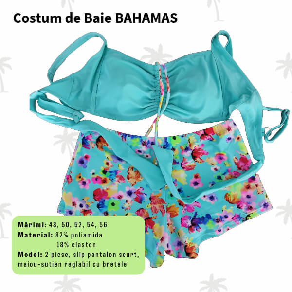 Costum de baie BAHAMAS 2 piese cu sort pentru marimi mari - marimi 54, 56