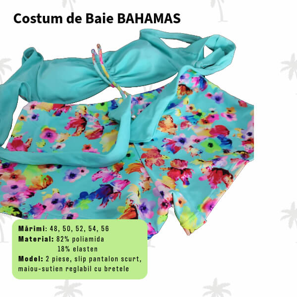 Costum de baie BAHAMAS 2 piese cu sort pentru marimi mari - marimi 54, 56