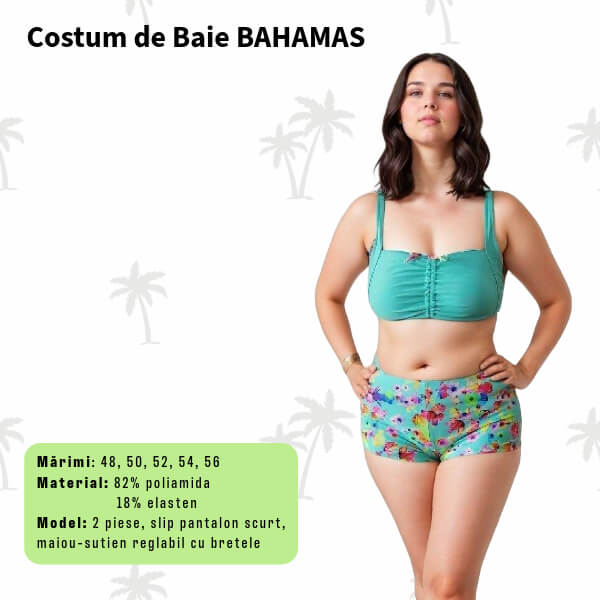 Costum de baie BAHAMAS 2 piese cu sort pentru marimi mari - marimi 54, 56