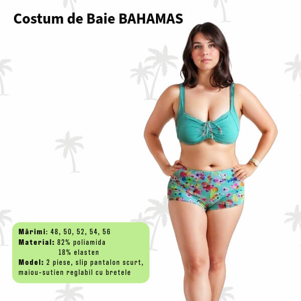 Costum de baie BAHAMAS 2 piese cu sort pentru marimi mari - marimi 54, 56