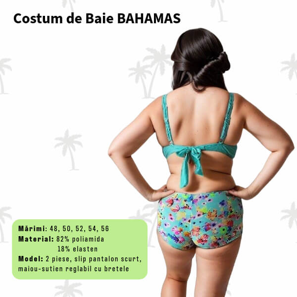 Costum de baie BAHAMAS 2 piese cu sort pentru marimi mari - marimi 54, 56