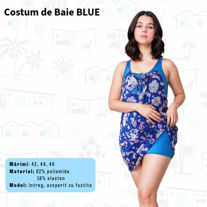 Costum de baie BLUE intreg cu rochita - marimi 42-44