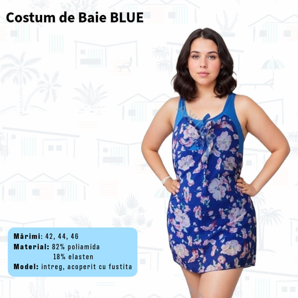 Costum de baie BLUE intreg cu rochita - marimi 42-44