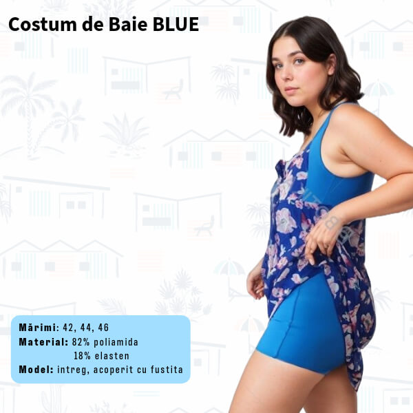 Costum de baie BLUE intreg cu rochita - marimi 42-44