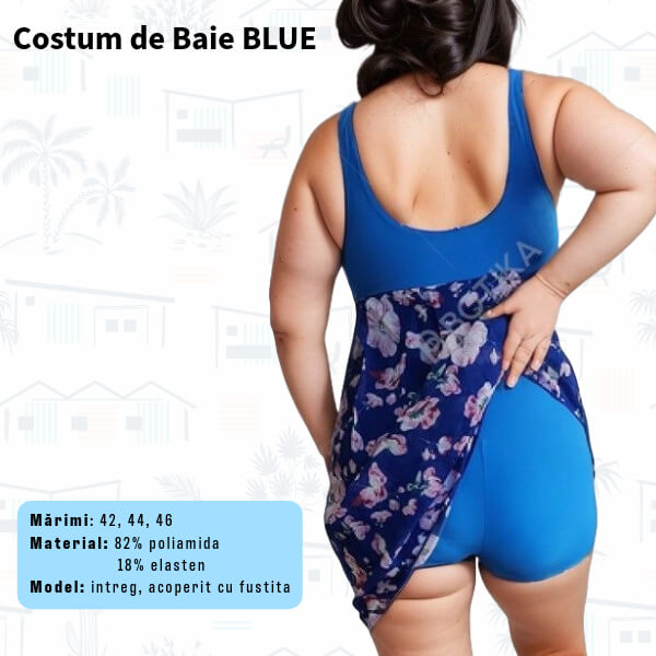 Costum de baie BLUE intreg cu rochita - marimi 42-44